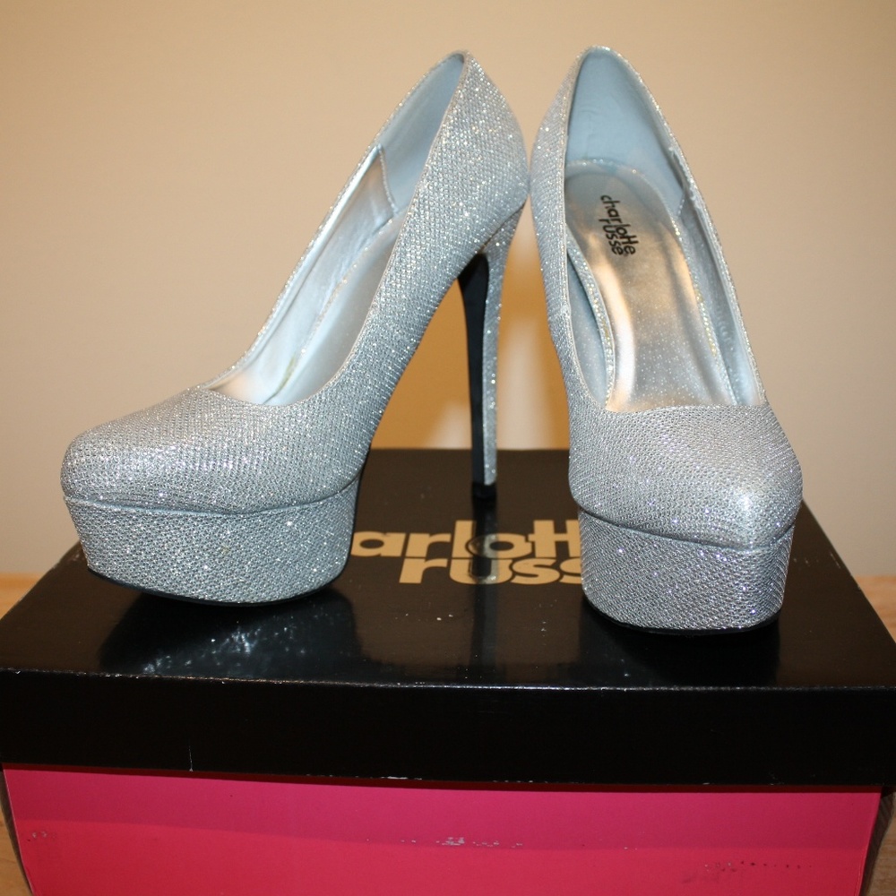 Silver glitter platform heel